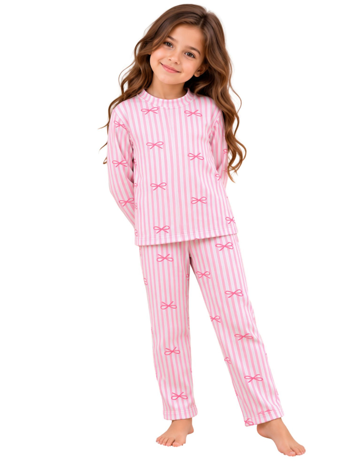 دفاية Pink Striped Bows شتوي بناتي