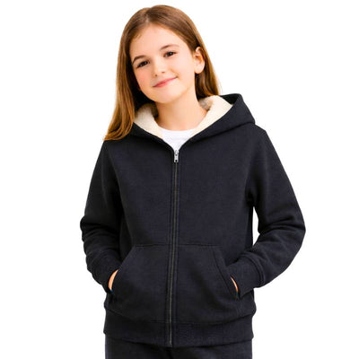 سويتشيرت أسود صغير شتوي مبطن فرو بناتي