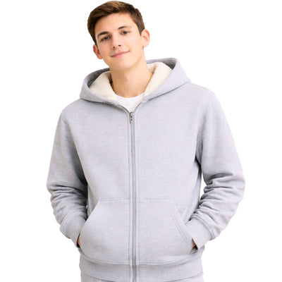 light gray oversized winter fleece-lined sweatshirt for boys