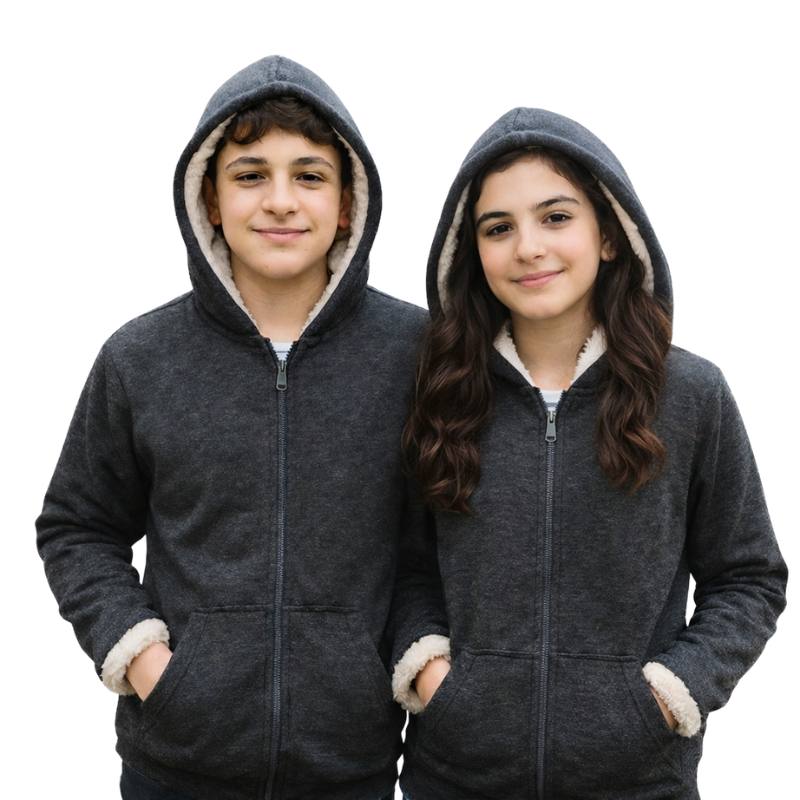 Grey Melton fleece-lined sweatshirt