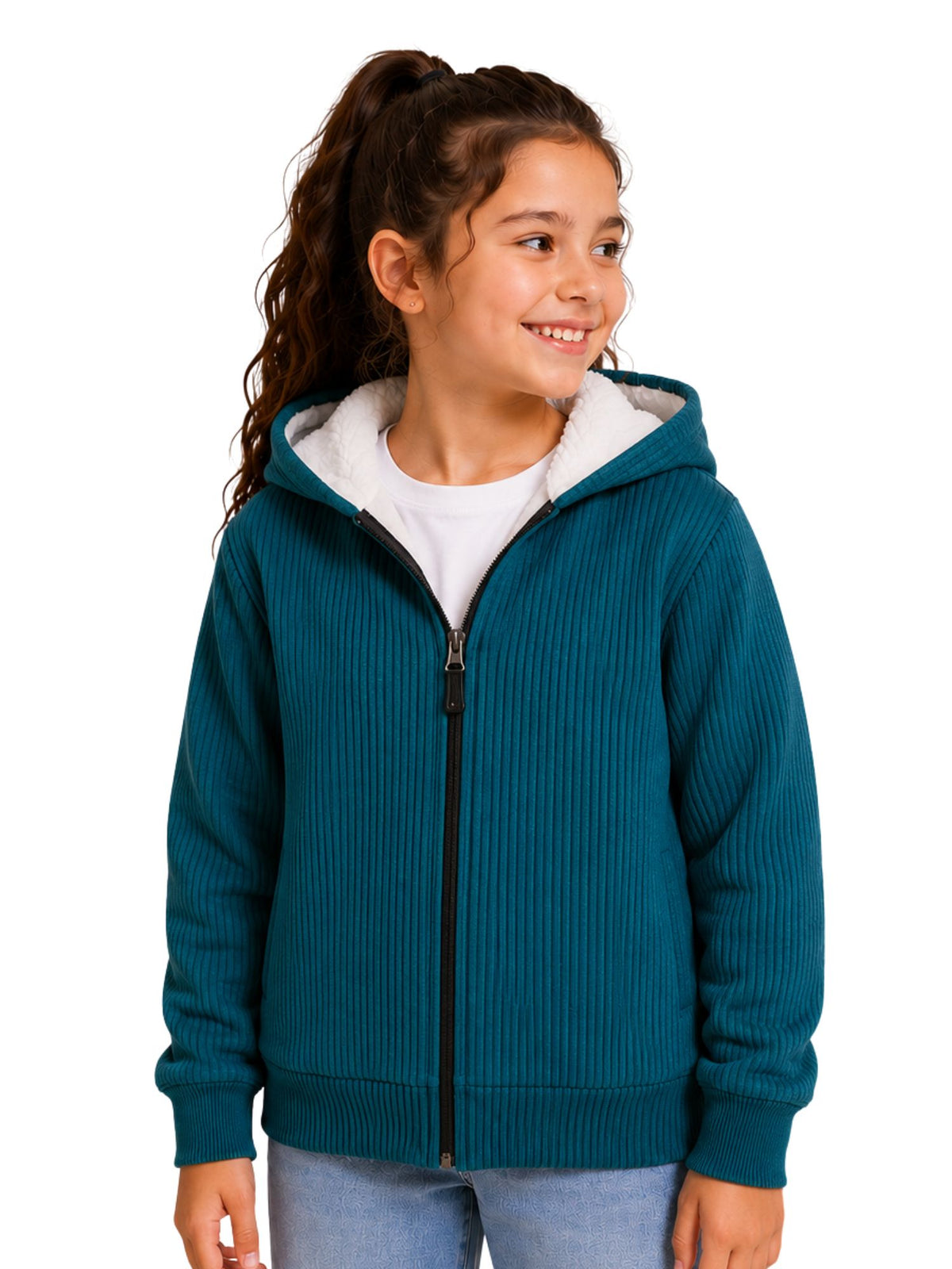 Arctic Zip Green Winter Sweatshirt with Faux Fur Lining