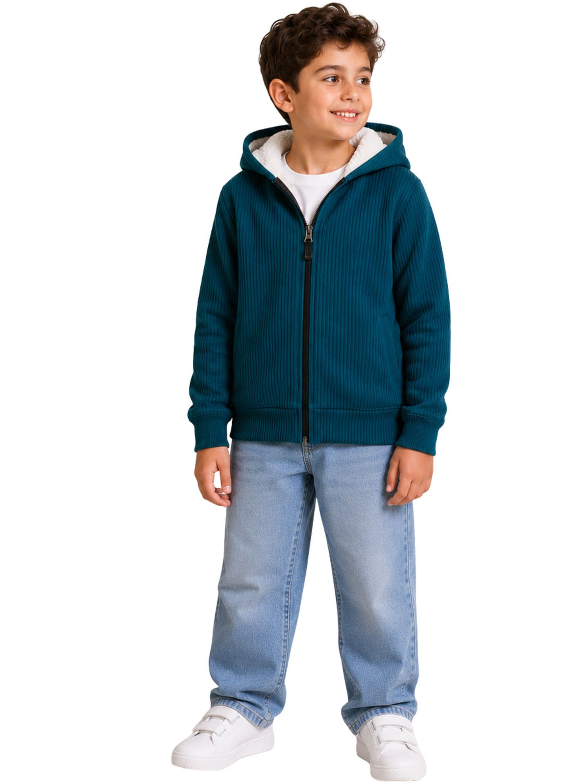 Arctic Zip Green Winter Sweatshirt with Faux Fur Lining