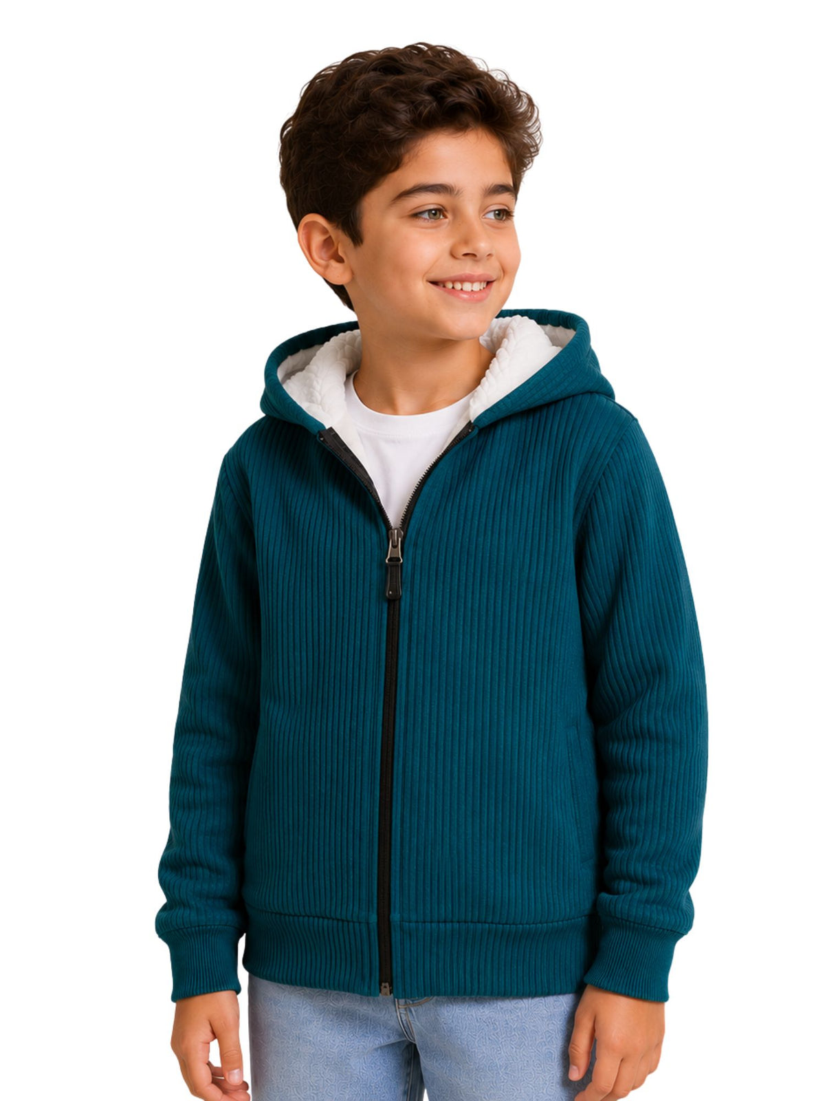 Arctic Zip Green Winter Sweatshirt with Faux Fur Lining