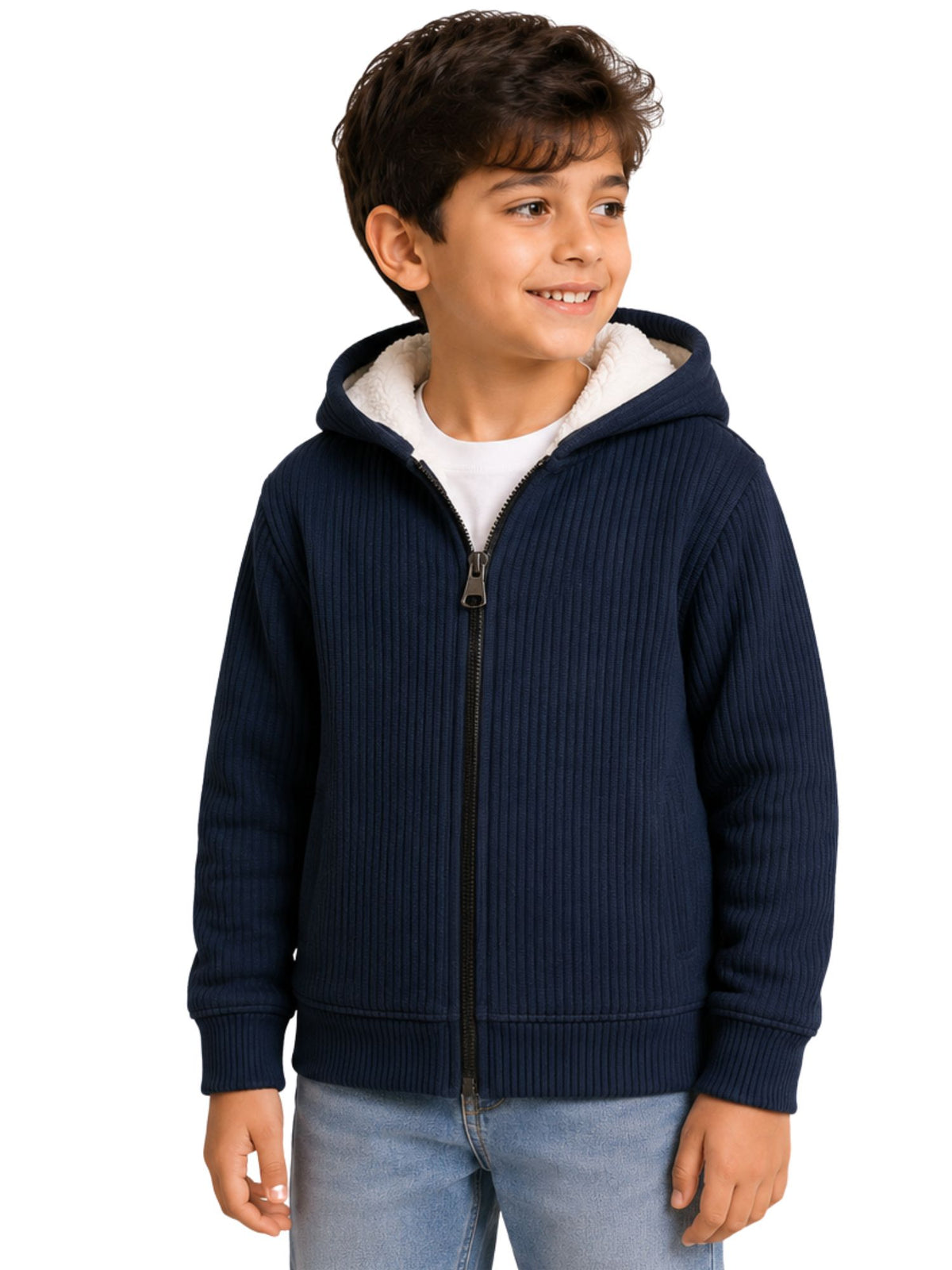 Arctic Zip Navy Blue winter fleece-lined sweatshirt