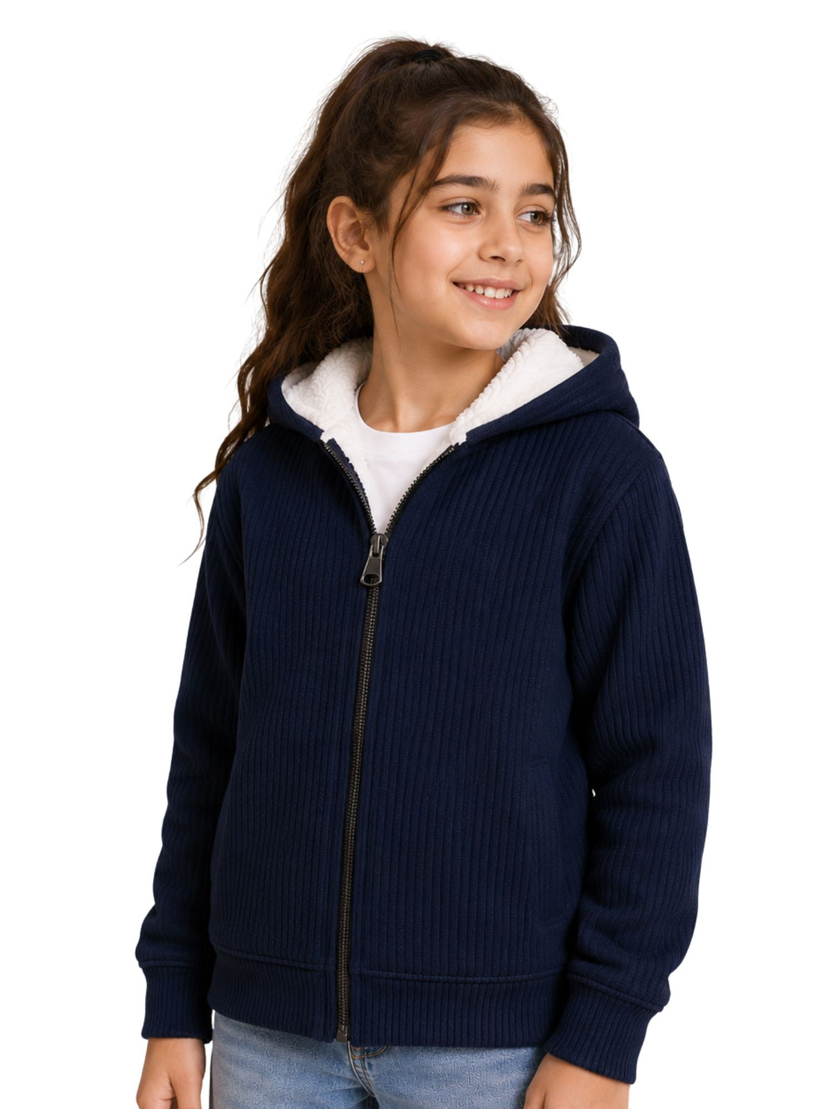 Arctic Zip Navy Blue winter fleece-lined sweatshirt