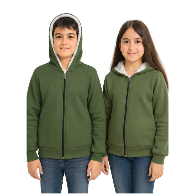 سويت شيرت زيتي شتوي مبطن فرو