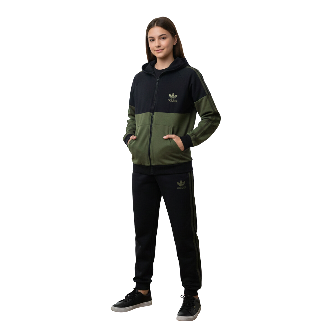 Girls' autumn olive green tracksuit