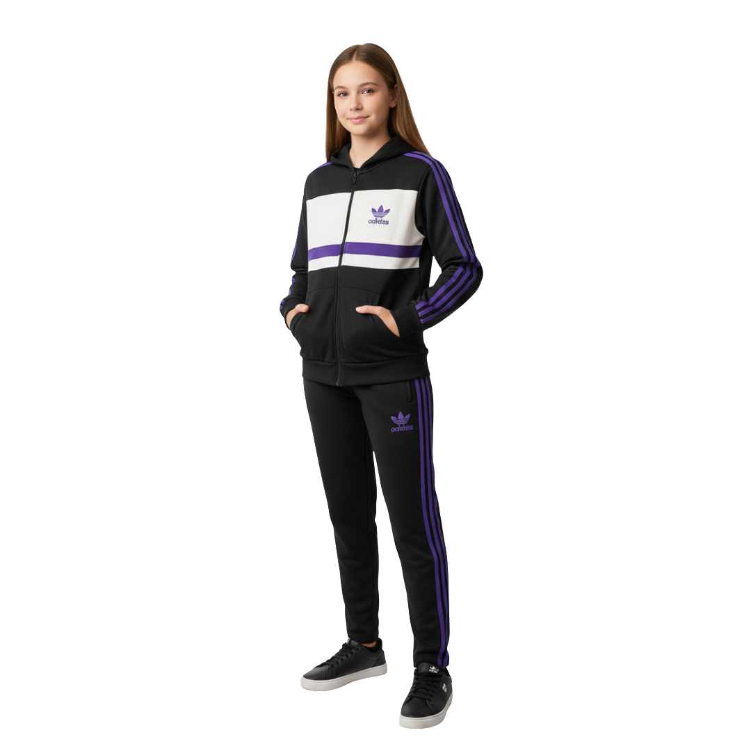 طقم رياضي أبيض وايد ليج خريفي بناتي