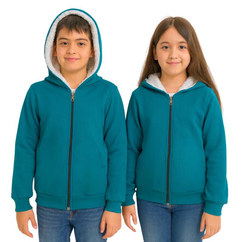 Boys' green winter fleece-lined sweatshirt