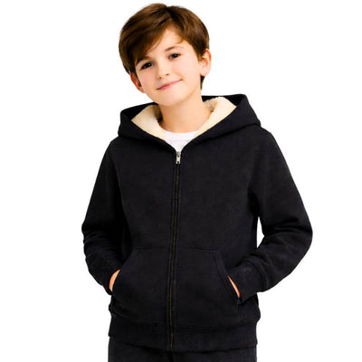 Small black winter fleece-lined sweatshirt for boys