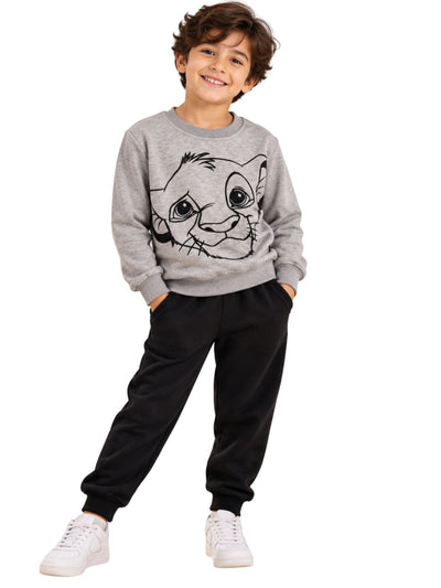 Cute Lion Face Grey Boys’ Pajama Set