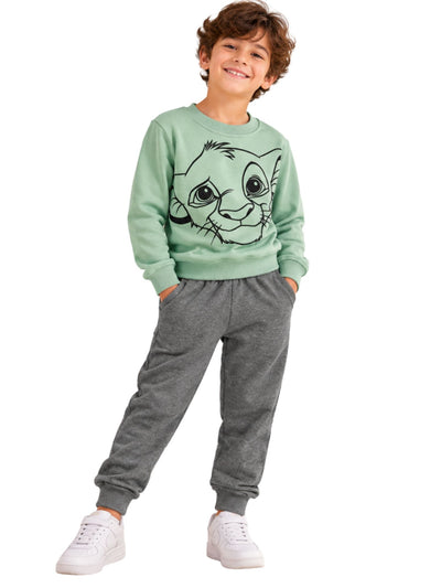 Cute Lion Face Mint Green Boys’ Pajama Set