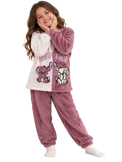 Girls Dusty Rose Best Friends Winter Fleece Pajama Set