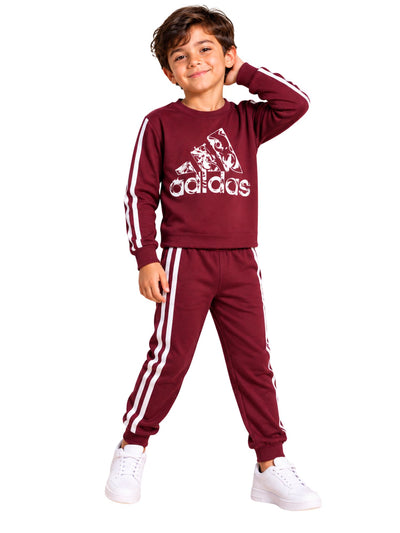 Boys Sport Maroon Stripes Autumn Pajama Set