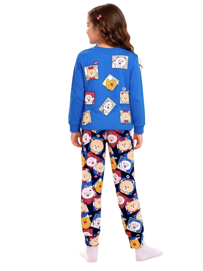Boys' Blue Cartoon Pocket Winter Pajama Set