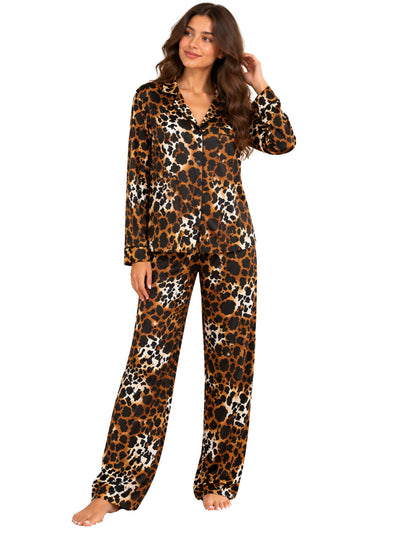 Women's Autumn Leopard Brown Pajama Set