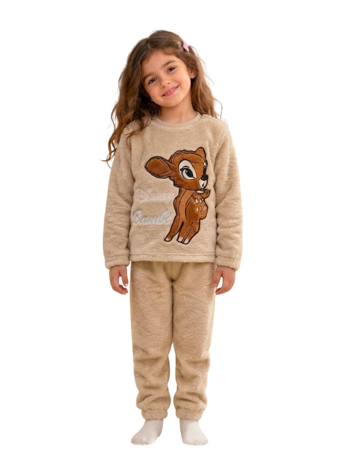 Bambi Soft Fur Winter Pajama Set for Girls – Beige