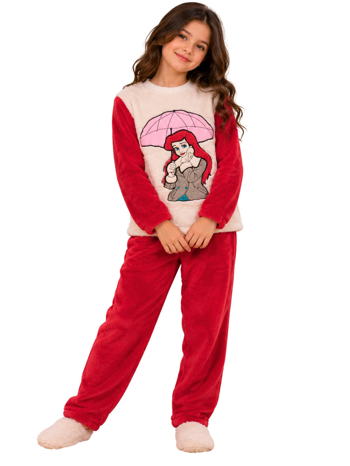 Girls' Pink Umbrella Winter Polar Fleece Pajama Set