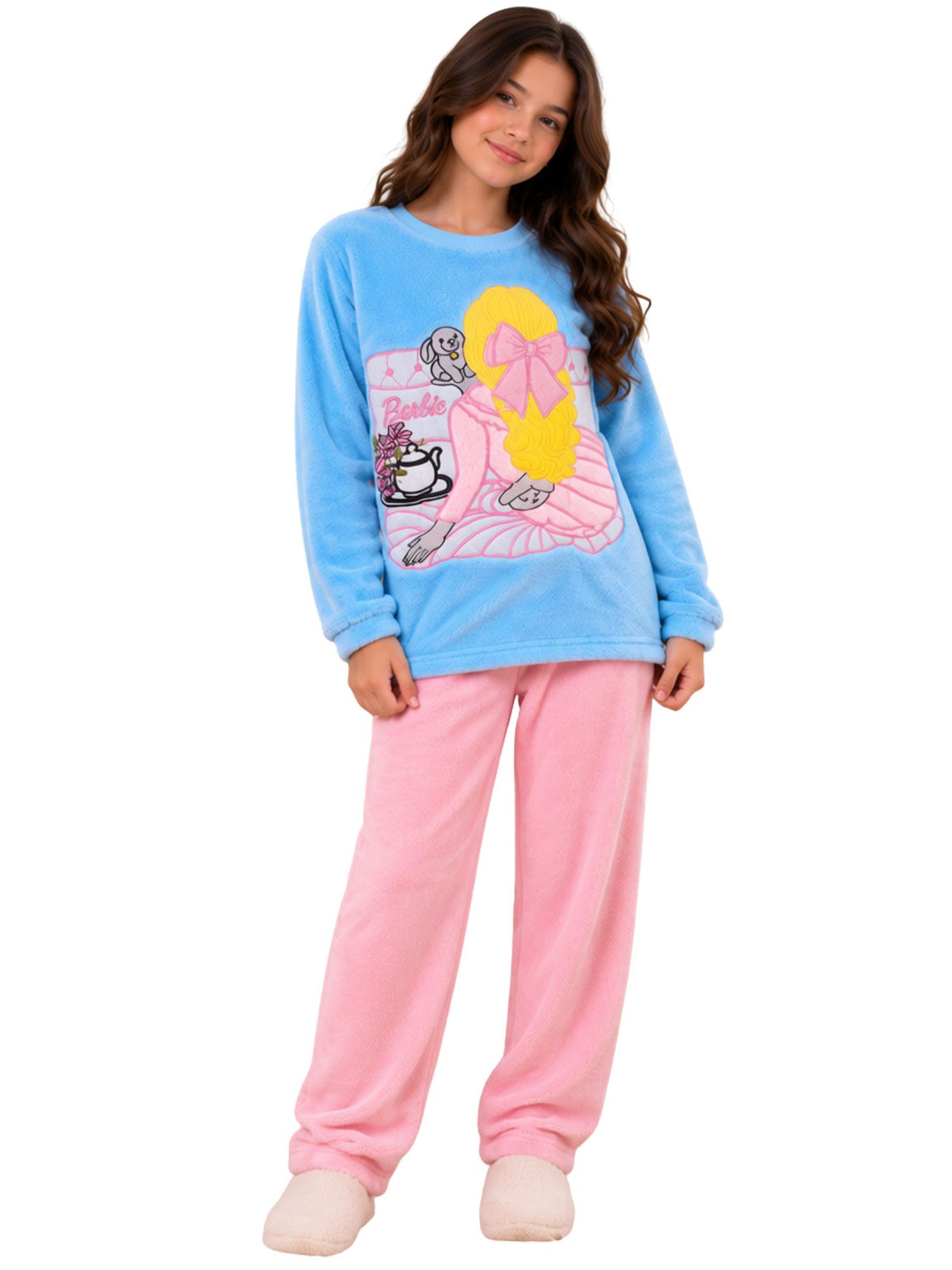 Girls' Pink Bow Winter Polar Fleece Pajama Set