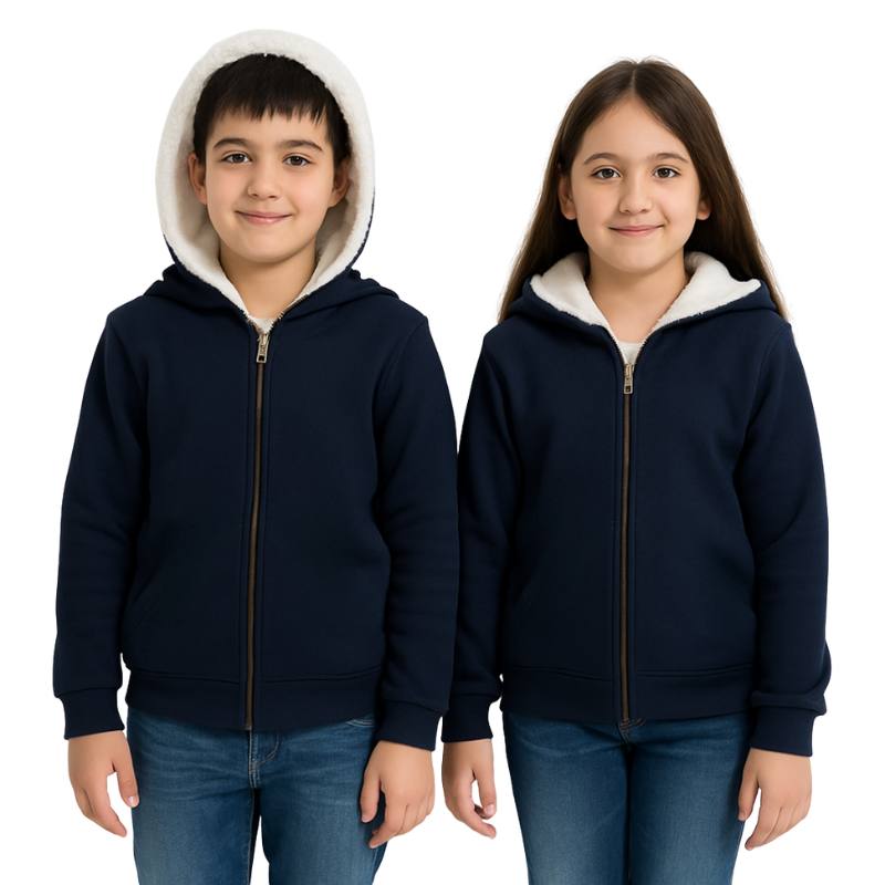 Boys' navy blue winter sweatshirt with fur lining