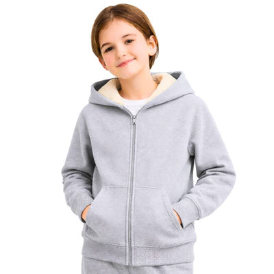 Light gray, small winter sweatshirt with fleece lining for boys