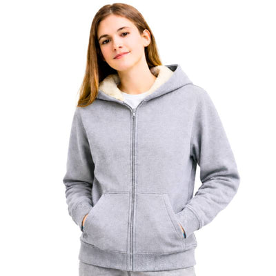 سويتشيرت رمادي فاتح كبير شتوي مبطن فرو بناتي