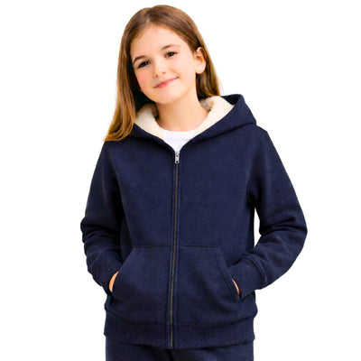 سويتشيرت كحلي صغير شتوي مبطن فرو بناتي