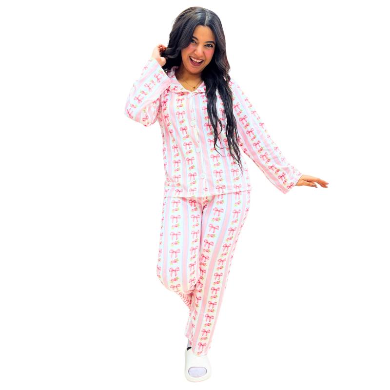 بيجامة فيونكه ابيض شتوي حريمي