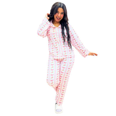 بيجامة فيونكه ابيض شتوي حريمي