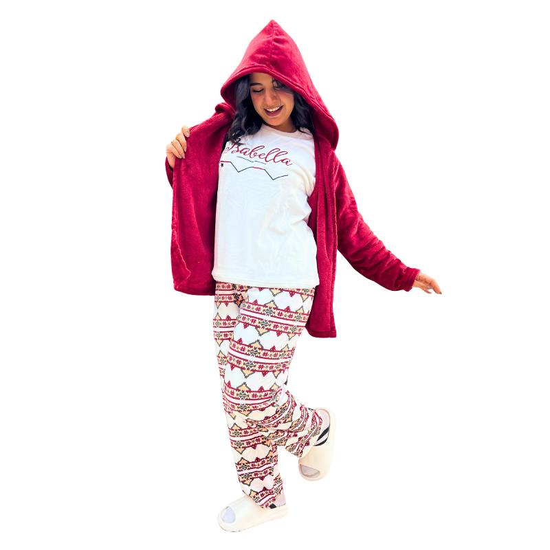 Women's 3-piece burgundy winter pajama set