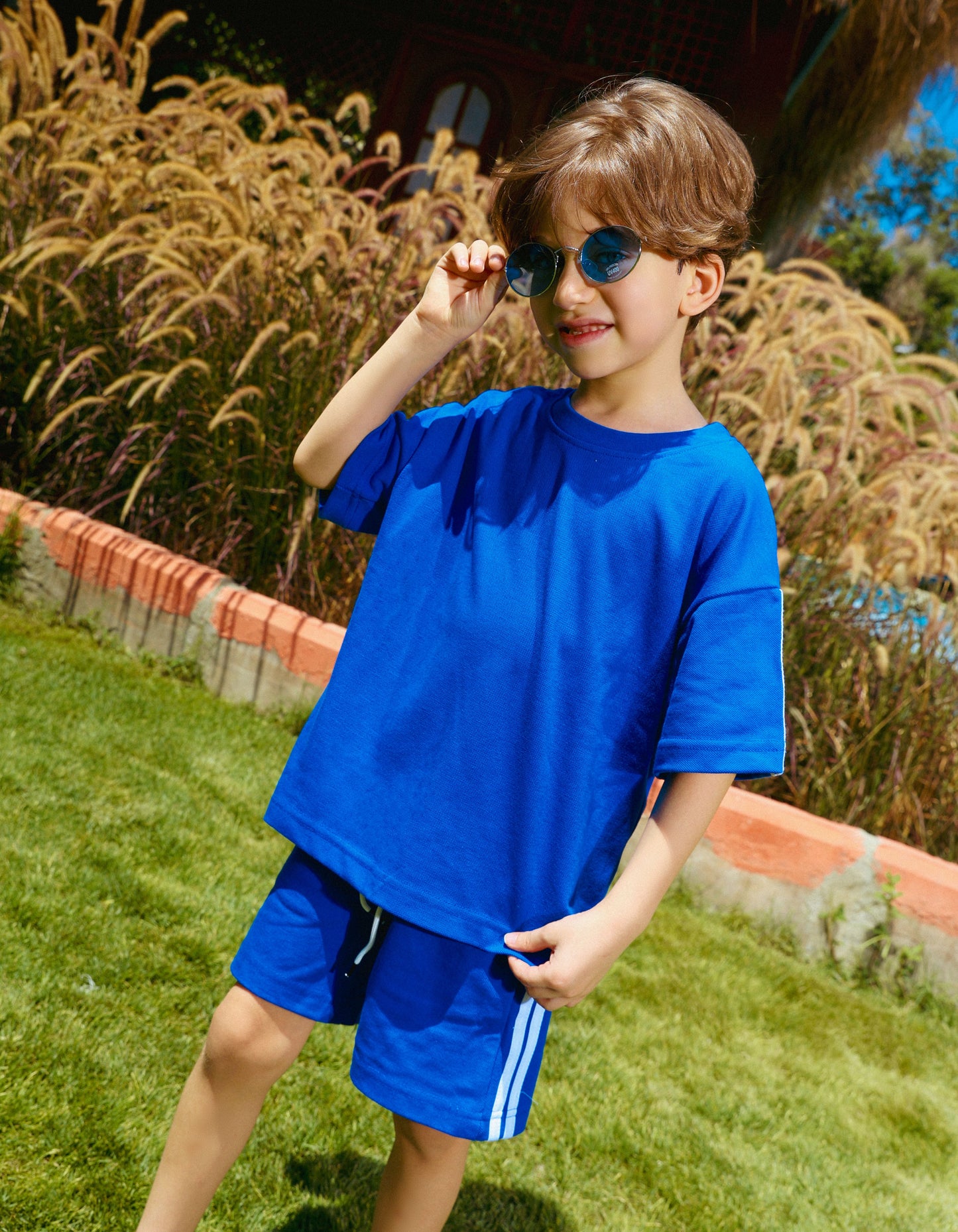 Boys' summer oversize blue outfit set