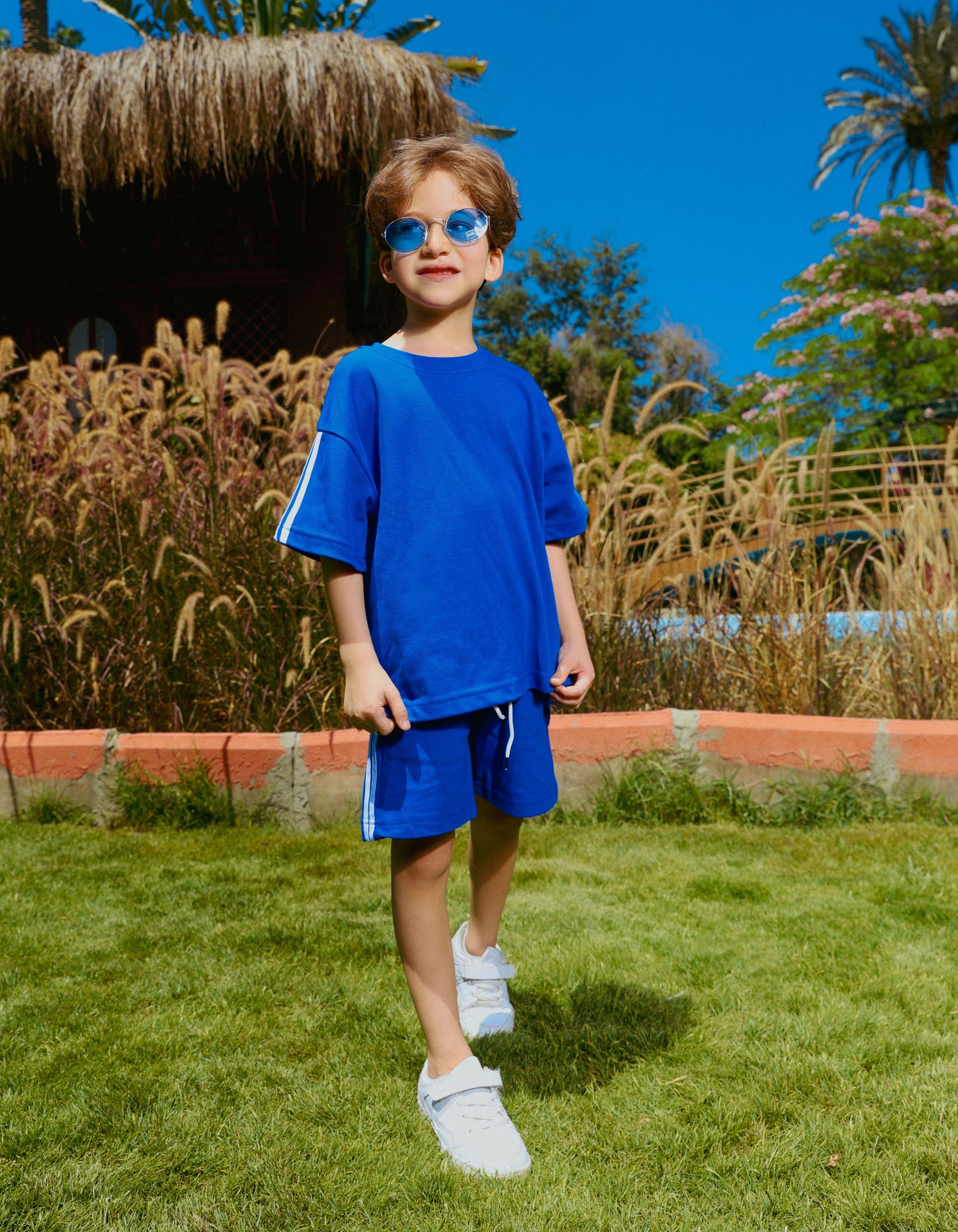 Boys' summer oversize blue outfit set