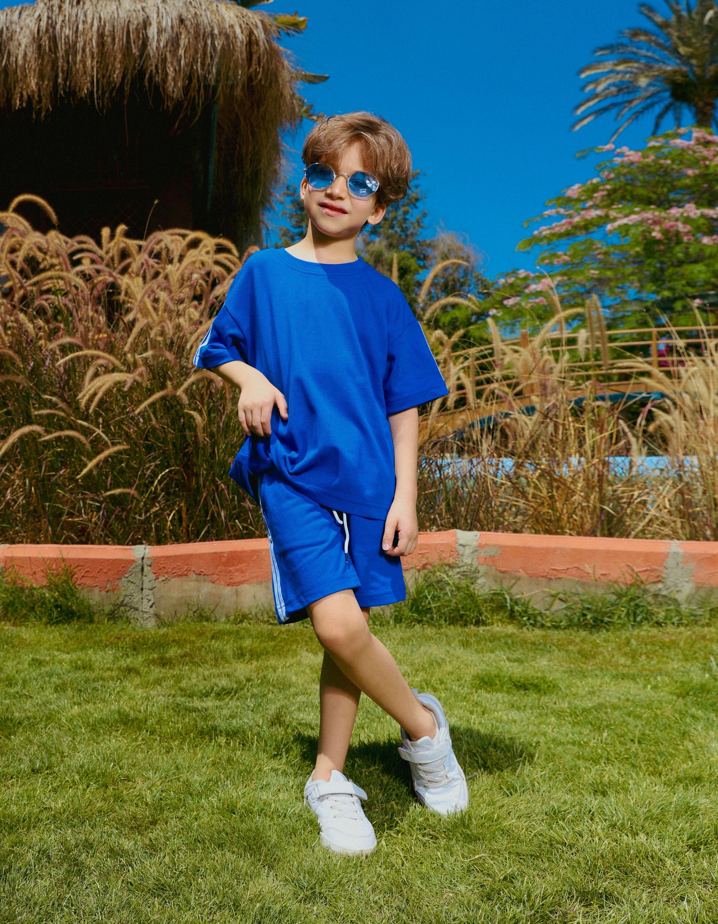 Boys' summer oversize blue outfit set