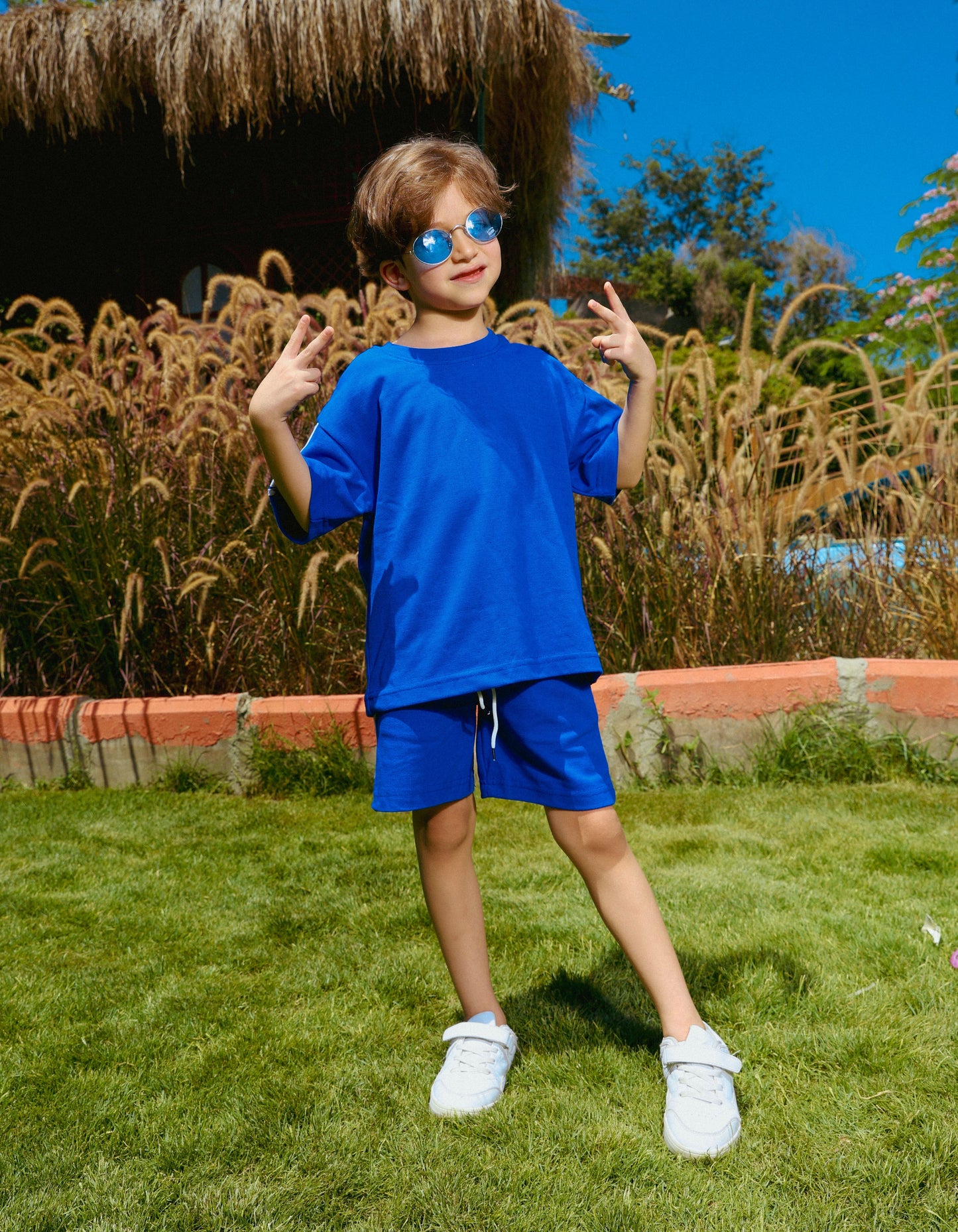Boys' summer oversize blue outfit set