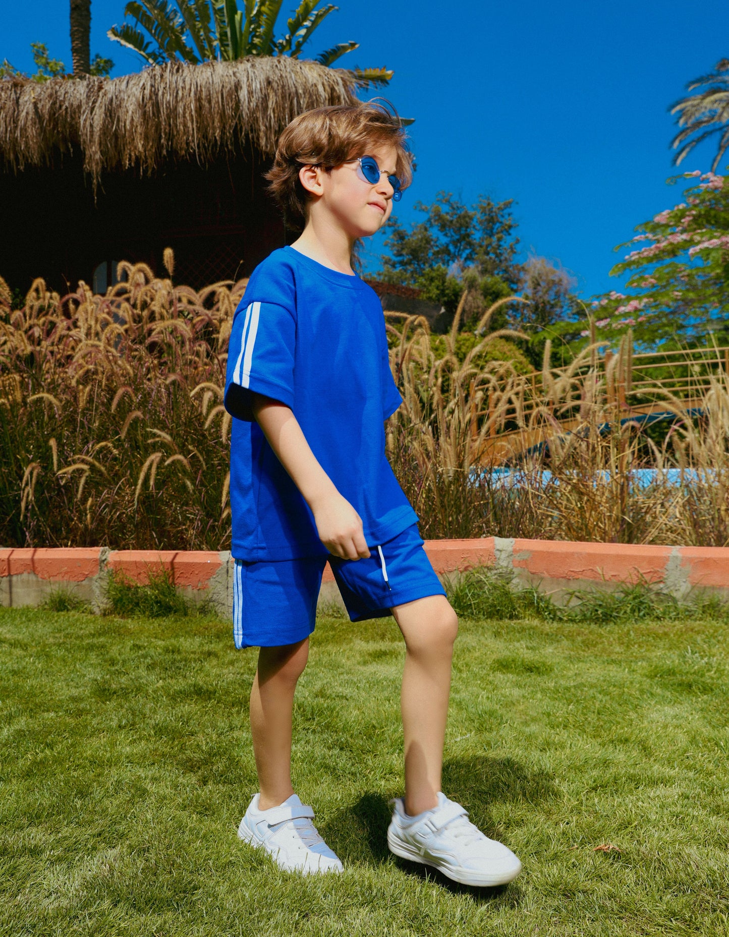 Boys' summer oversize blue outfit set