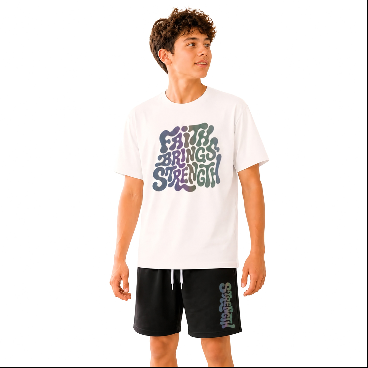 Faith Brings Strength boys' summer outfit